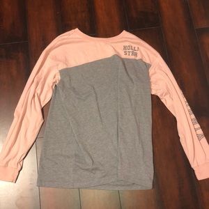 long sleeve pink and gray Hollister shirt